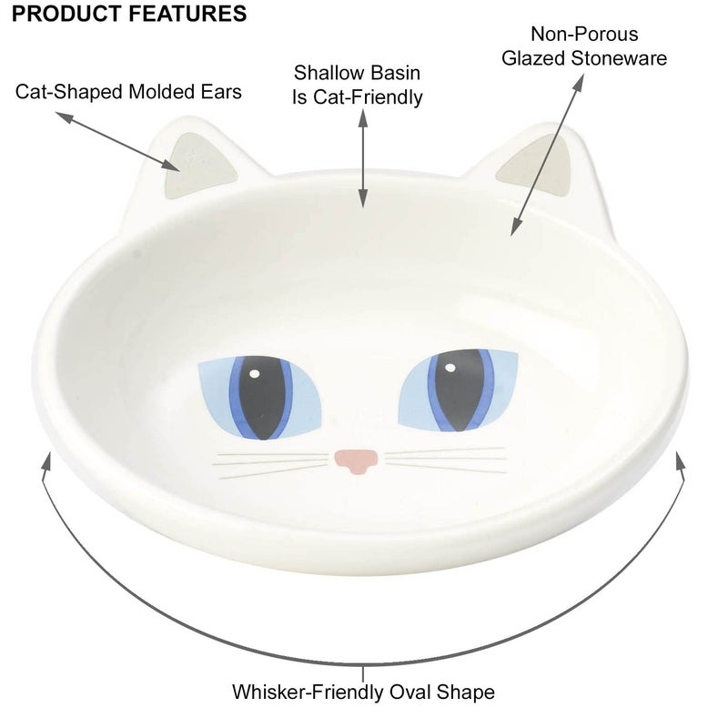PetRageous 10012 Oval Frisky Kitty Stoneware Cat Bowl 5.5-Inch Wide and 1.5-Inch Tall Saucer with 5.3-Ounce Capacity and Dishwasher-Safe for Small Cats or Large Cats, White - Image 3
